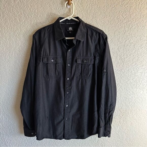 Rock and Republic Men's Button Down Black Shirt Med - Picture 6 of 9